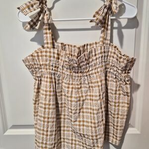 Sophie Rue Plaid Top with Tie Straps Size XL